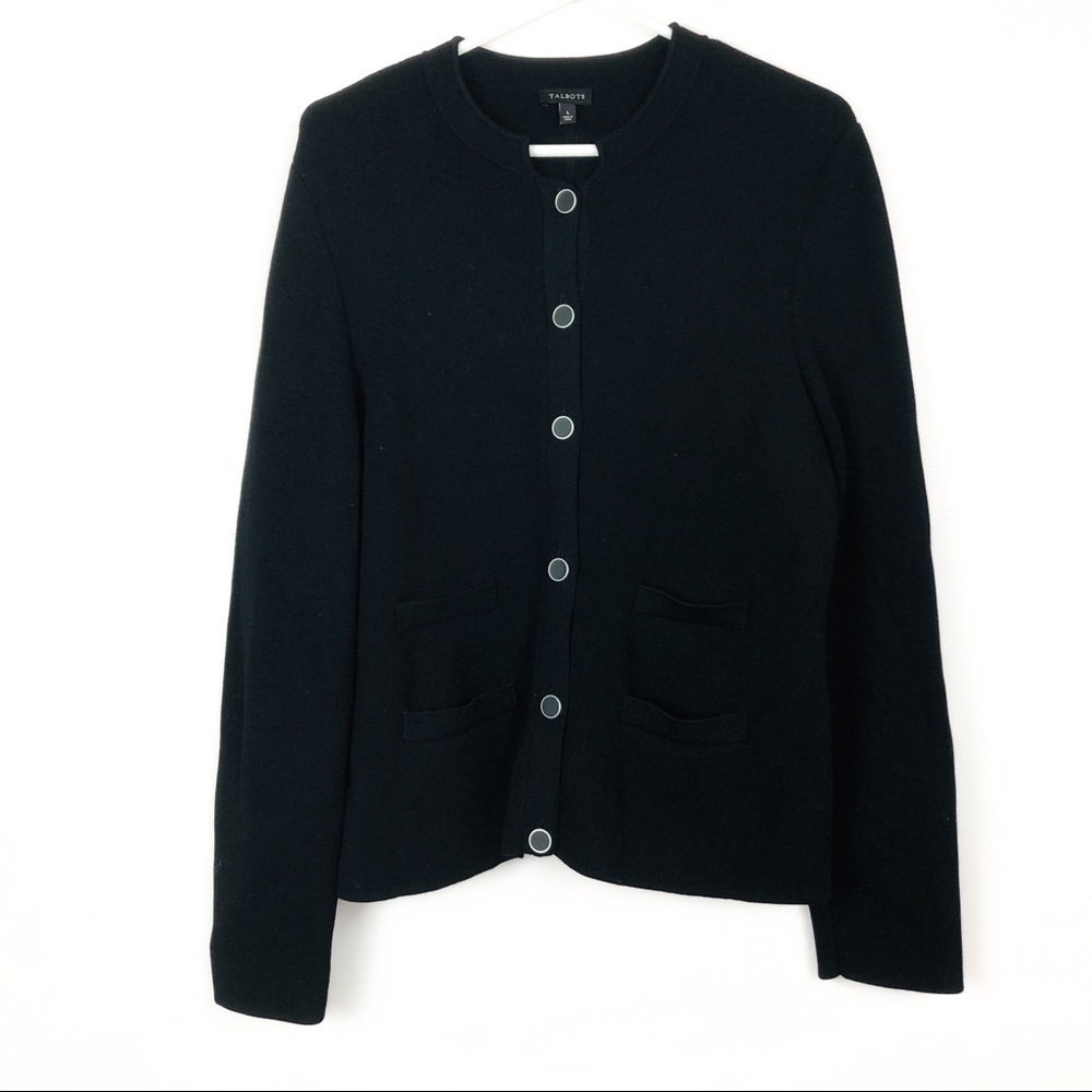Talbots Black Banded Collar Sweater Jacket Large